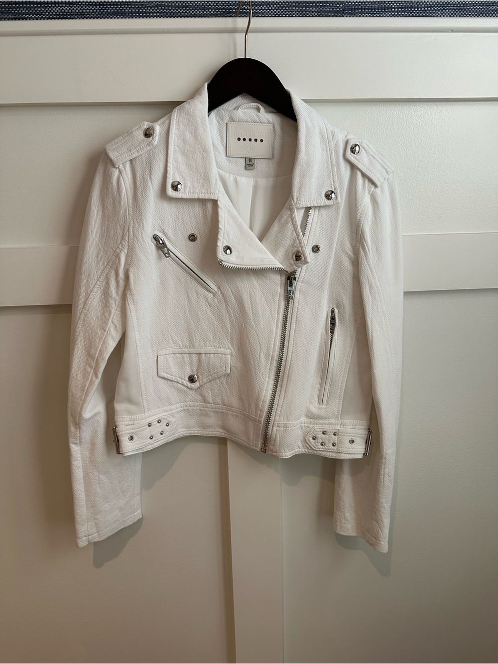 Blank NYC White Cotton Moto Jacket with Silver Hardware